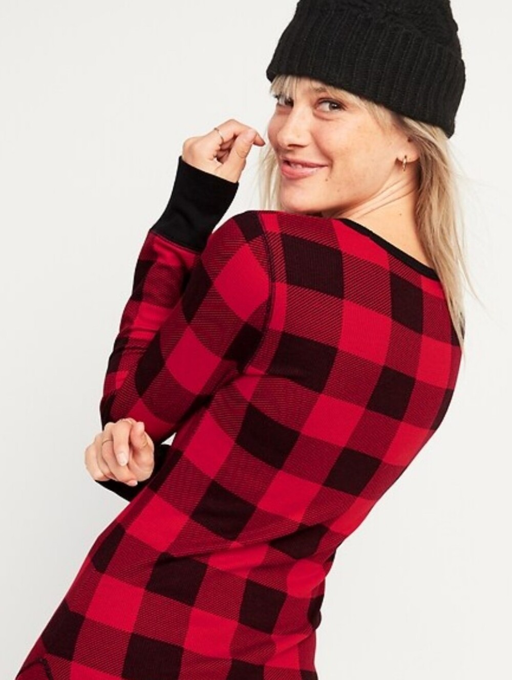 Victoria's Secret Red & Black Buffalo Plaid Long Sleeve Pj Top  L